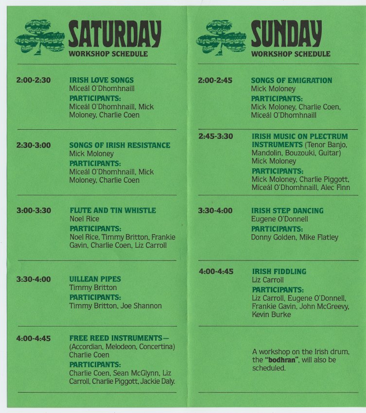Milwaukee Irish Fest Traditional Irish Music Workshops Brochure, 1981